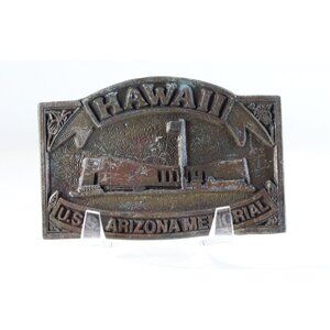 Belt Buckle Hawaii USS Arizona Memorial Solid Brass Buckle Vintage